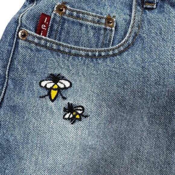 Vintage Y2K l.e.i. Denim Cutoff Shorts Bee Flower Embroidered Frayed Hem Size 7 - Picture 4 of 10